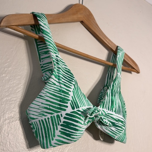 NWT CALIA Tie Front Bikini Swim Top Green Palm Stripe Tropical Print XXS Resort - Picture 3 of 8